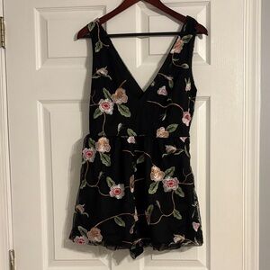 Urban Outfitters Black Floral Embroidered Romper